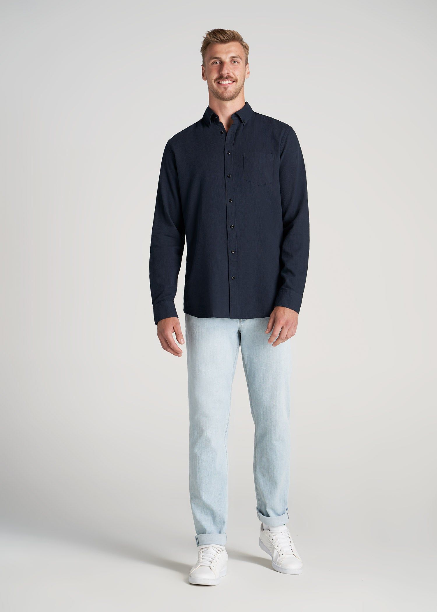 Soft-Wash Button-Up Shirt for Tall Men in Navy Dobby sold by American Tall product image thumbnail 4