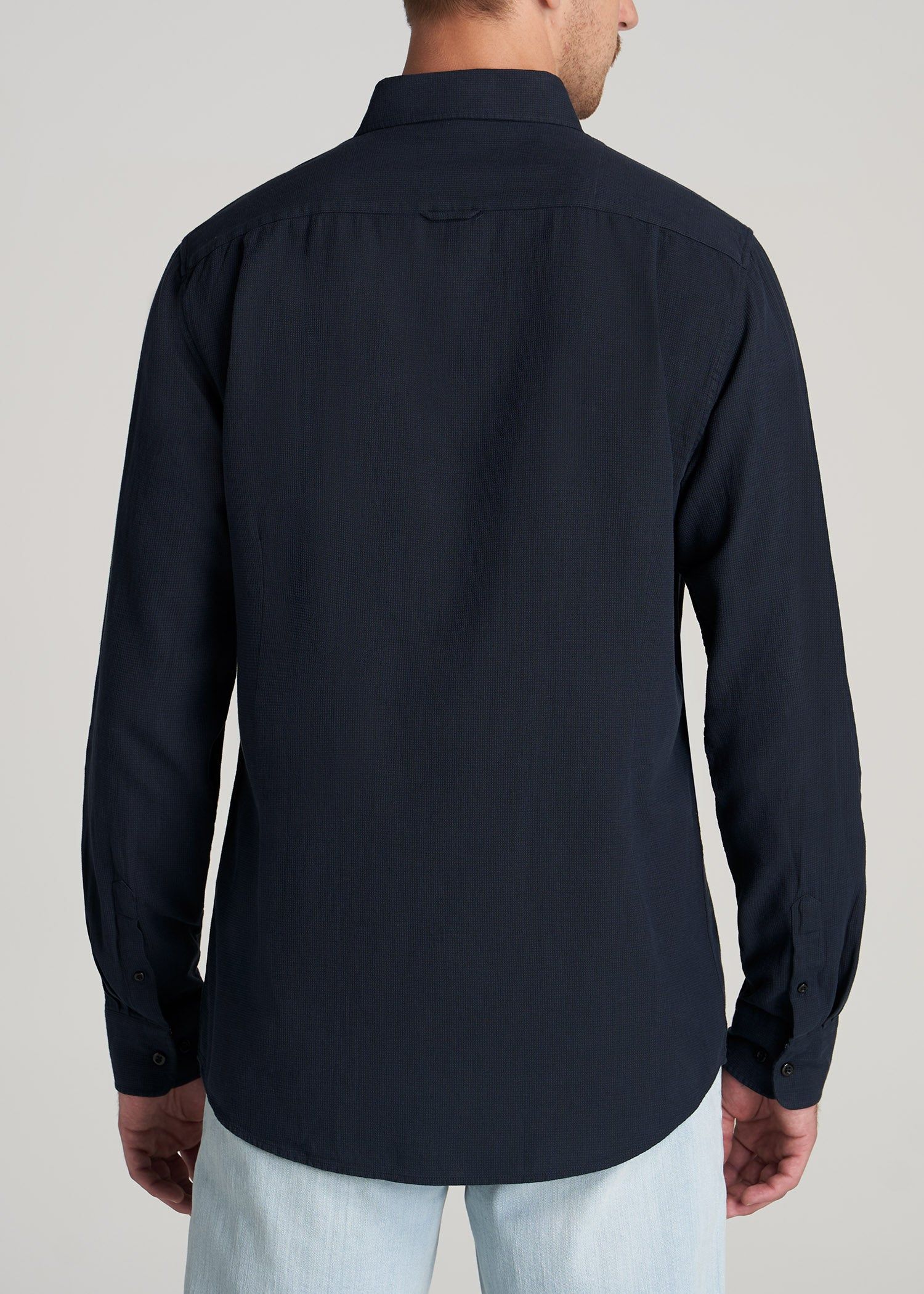 Soft-Wash Button-Up Shirt for Tall Men in Navy Dobby sold by American Tall product image thumbnail 5