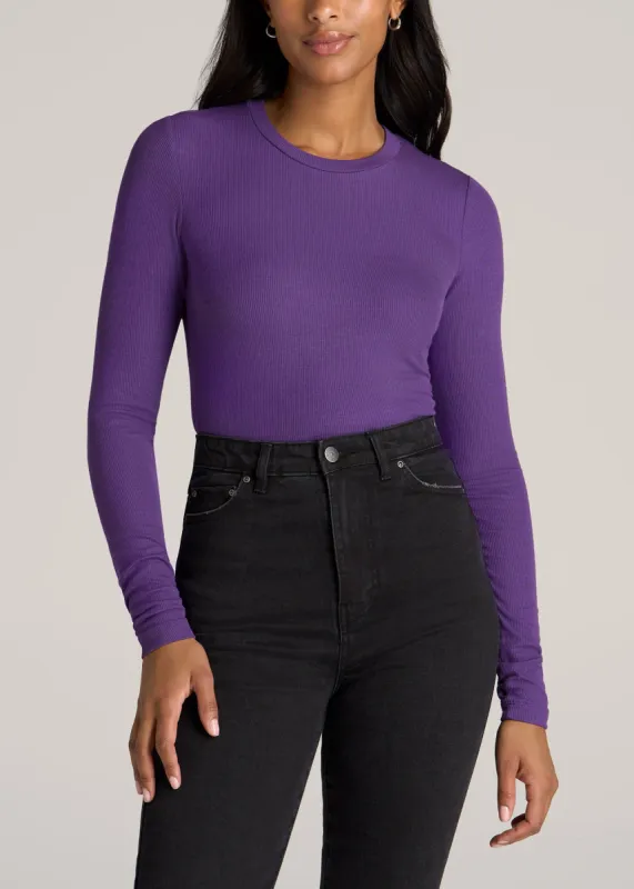 FITTED Ribbed Long Sleeve Tee for Tall Women in Aster Purple sold by American Tall
