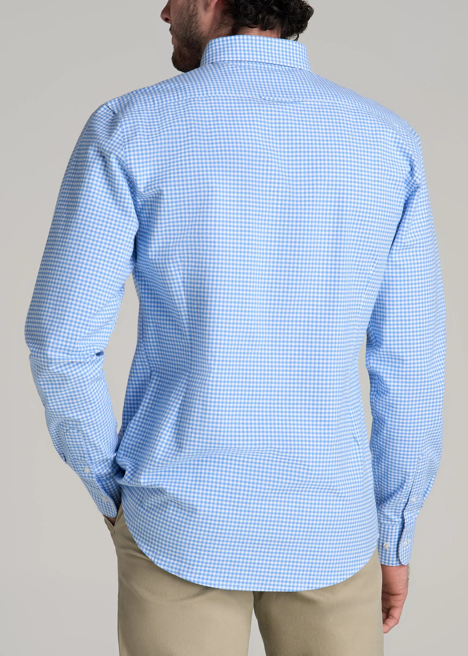 Washed Oxford Shirt for Tall Men in Light Blue Gingham sold by American Tall product image thumbnail 5