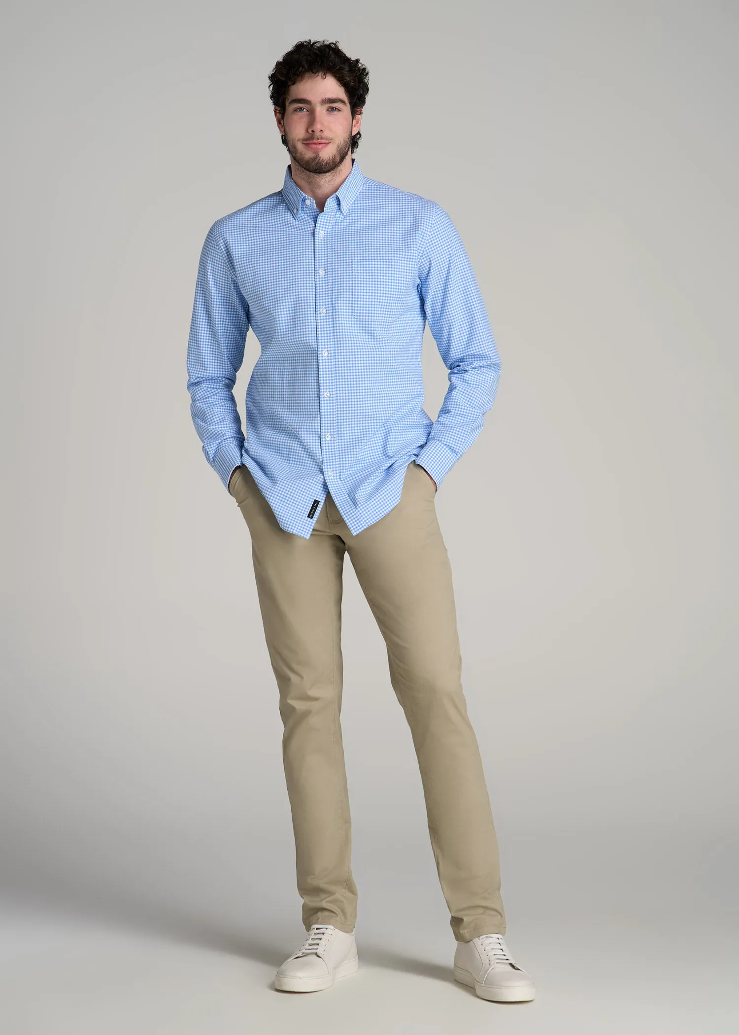 Washed Oxford Shirt for Tall Men in Light Blue Gingham sold by American Tall product image thumbnail 4