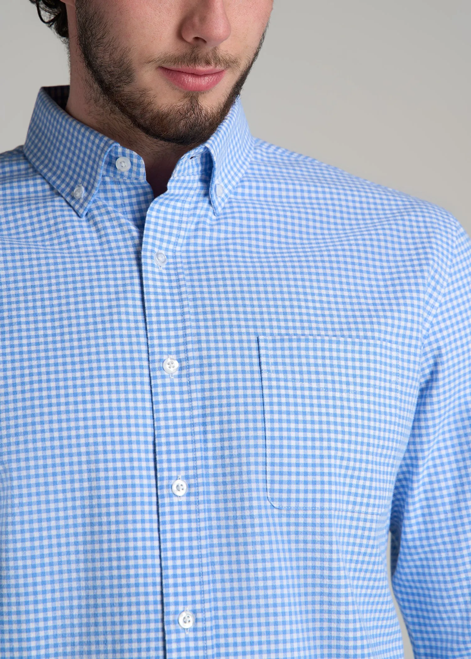 Washed Oxford Shirt for Tall Men in Light Blue Gingham sold by American Tall product image thumbnail 2