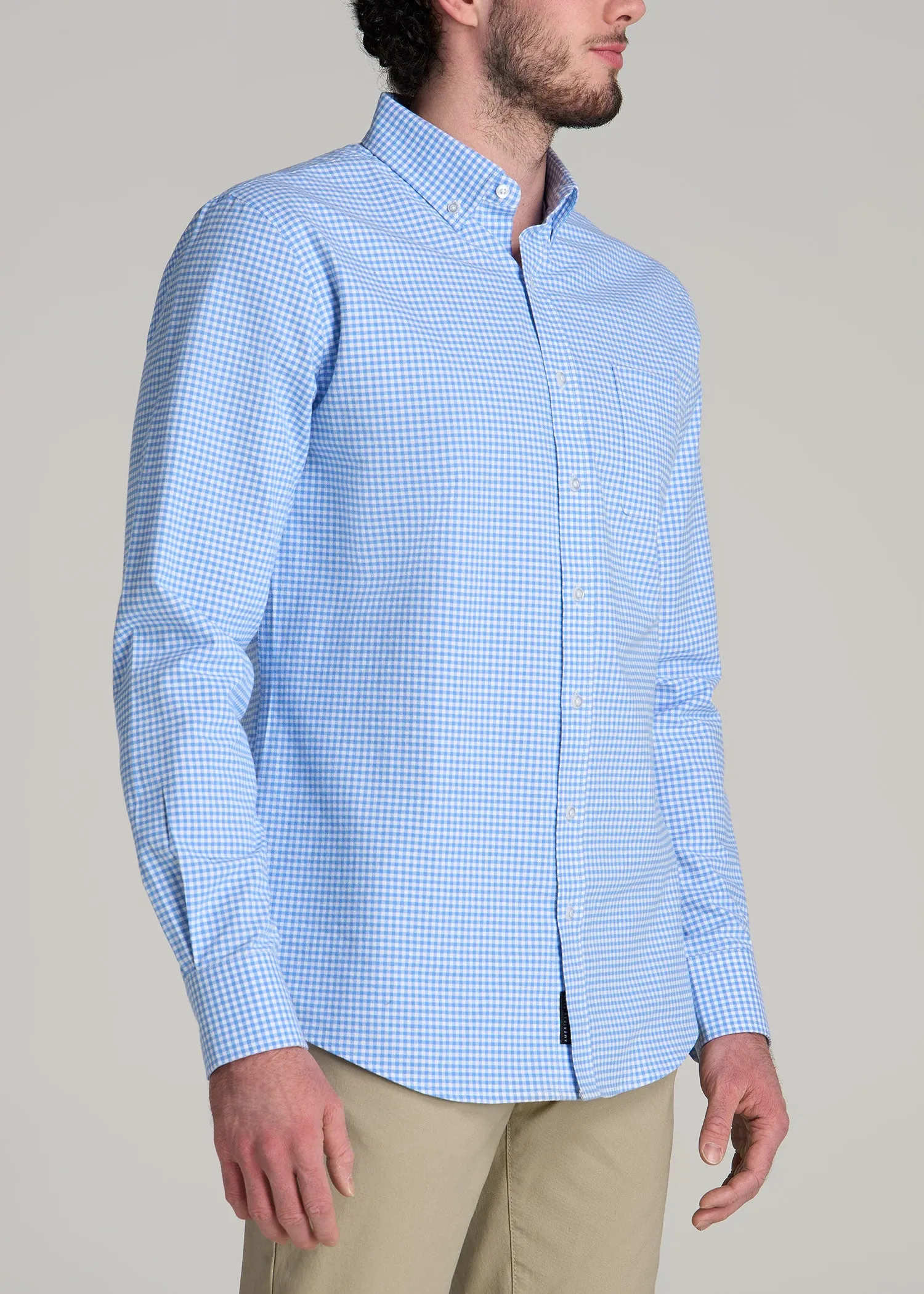 Washed Oxford Shirt for Tall Men in Light Blue Gingham sold by American Tall product image thumbnail 3