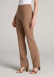 Slim Straight Leg Dress Pants for Tall Women in Fawn sold by American Tall