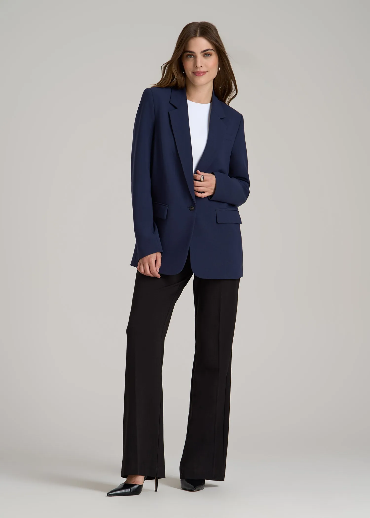 Boyfriend Fit Single-Button Blazer for Tall Women in Navy sold by American Tall product image thumbnail 4
