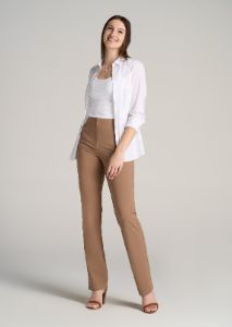 Slim Straight Leg Dress Pants for Tall Women in Fawn sold by American Tall