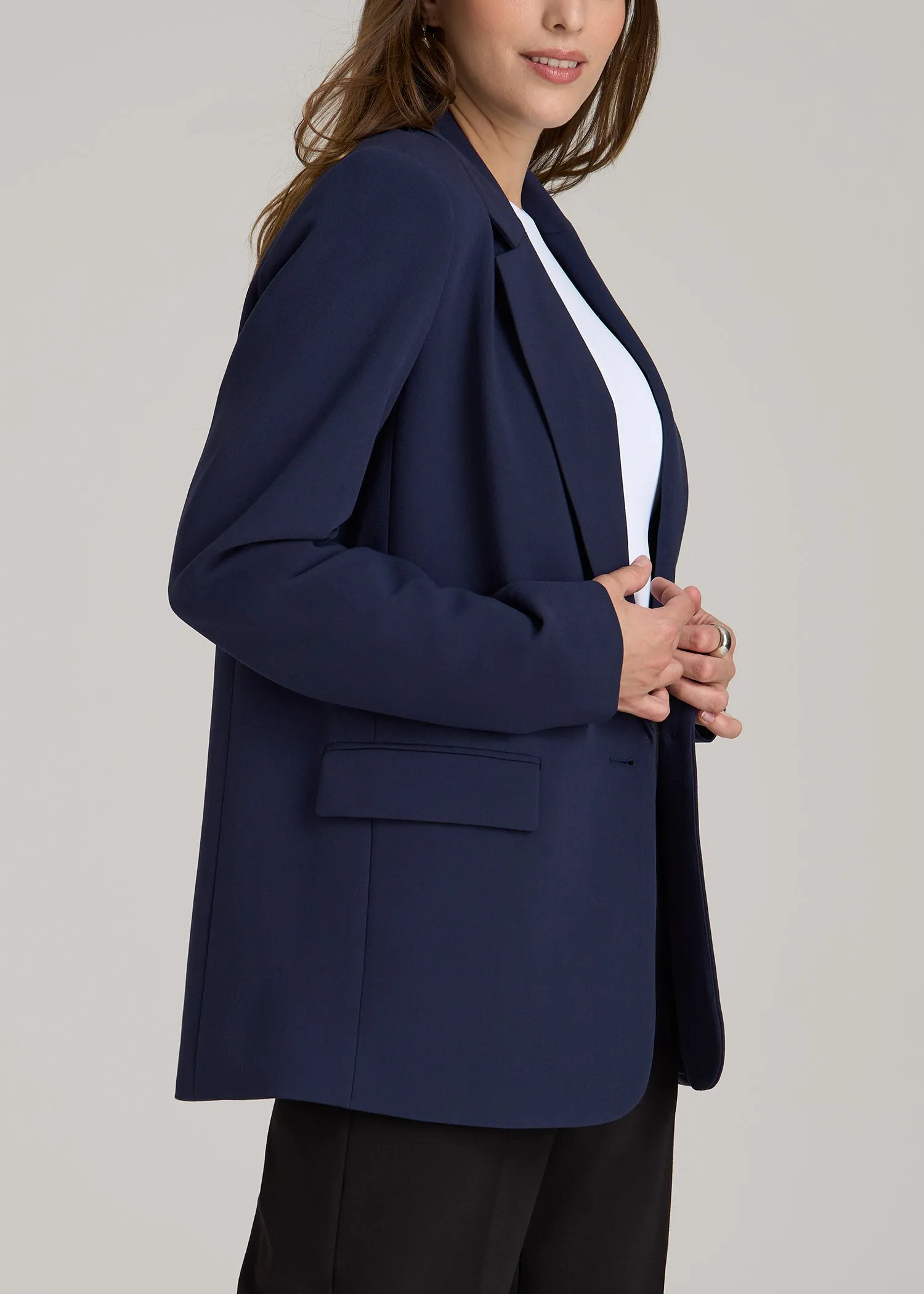 Boyfriend Fit Single-Button Blazer for Tall Women in Navy sold by American Tall product image thumbnail 3