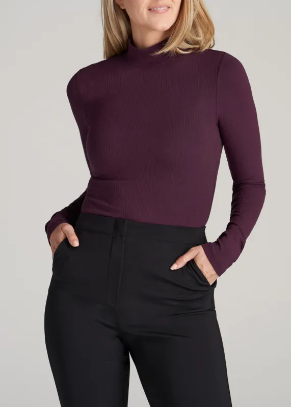 Long Sleeve Mock Neck Ribbed Top for Tall Women in Maroon sold by American Tall
