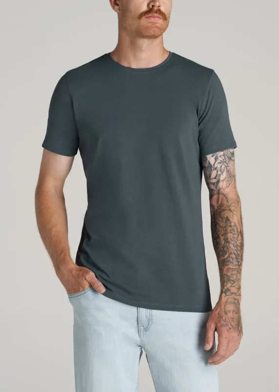 The Essential SLIM-FIT Crewneck Men's Tall Tees in Dark Cyan sold by American Tall