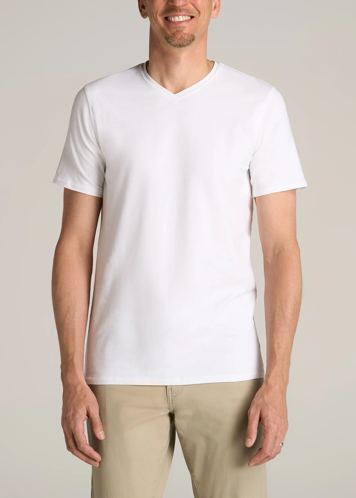 The Essential REGULAR-FIT V-Neck Men's Tall Tees in White sold by American Tall