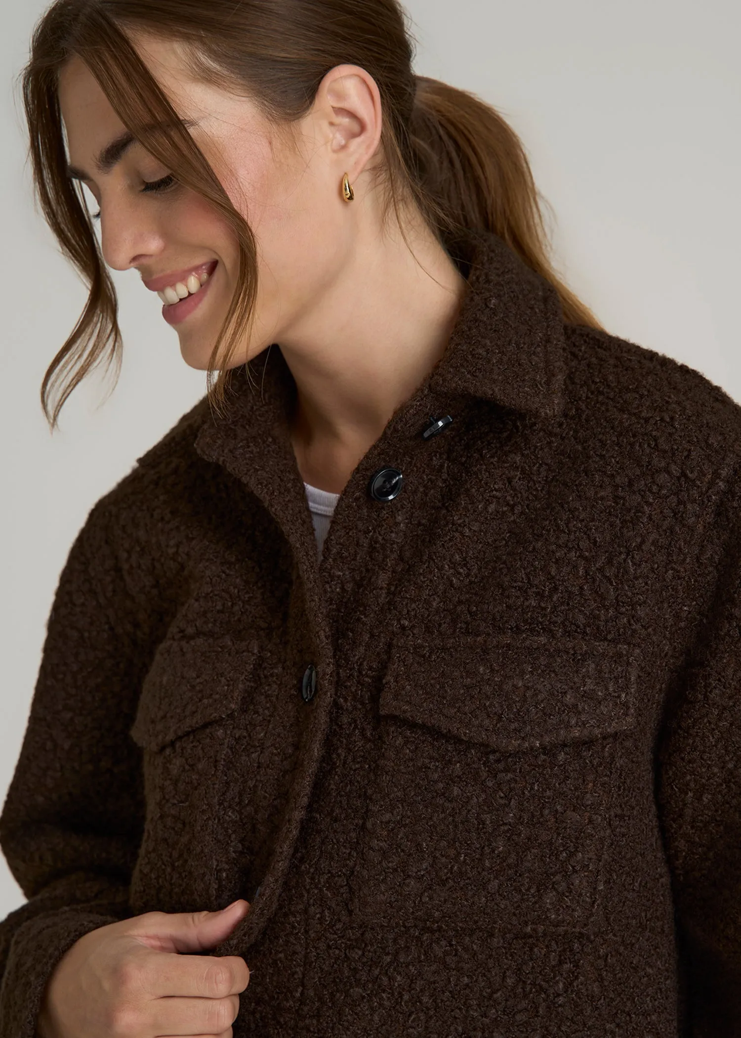 Relaxed Boucle Shacket for Tall Women in Espresso sold by American Tall product image thumbnail 2