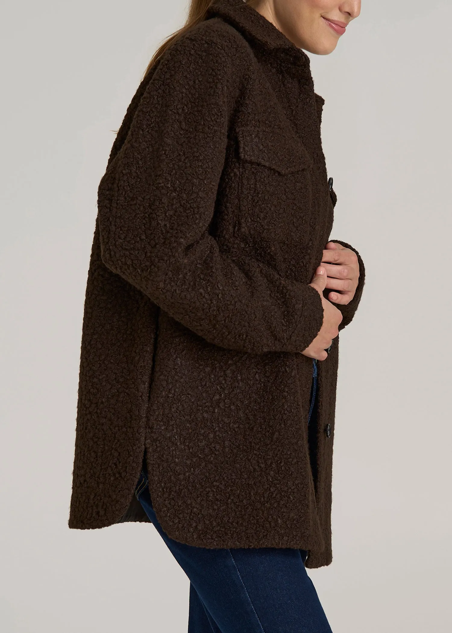 Relaxed Boucle Shacket for Tall Women in Espresso sold by American Tall product image thumbnail 3