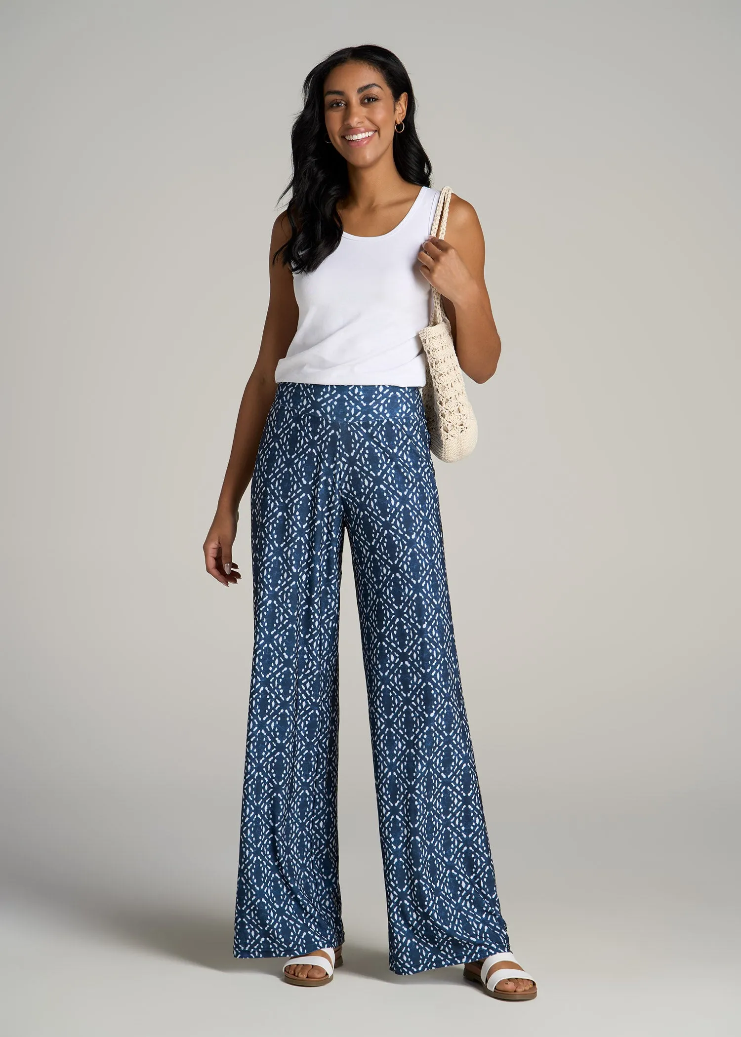 Pull On Breezy Wide Leg Pants for Tall Women in Indigo Tribal Print sold by American Tall product image thumbnail 4