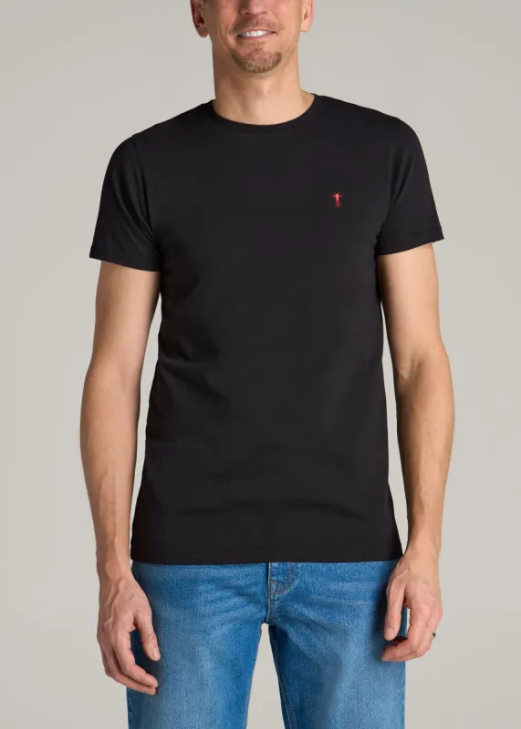 MODERN-FIT Embroidered Logo Crewneck T-Shirt for Tall Men in Black sold by American Tall