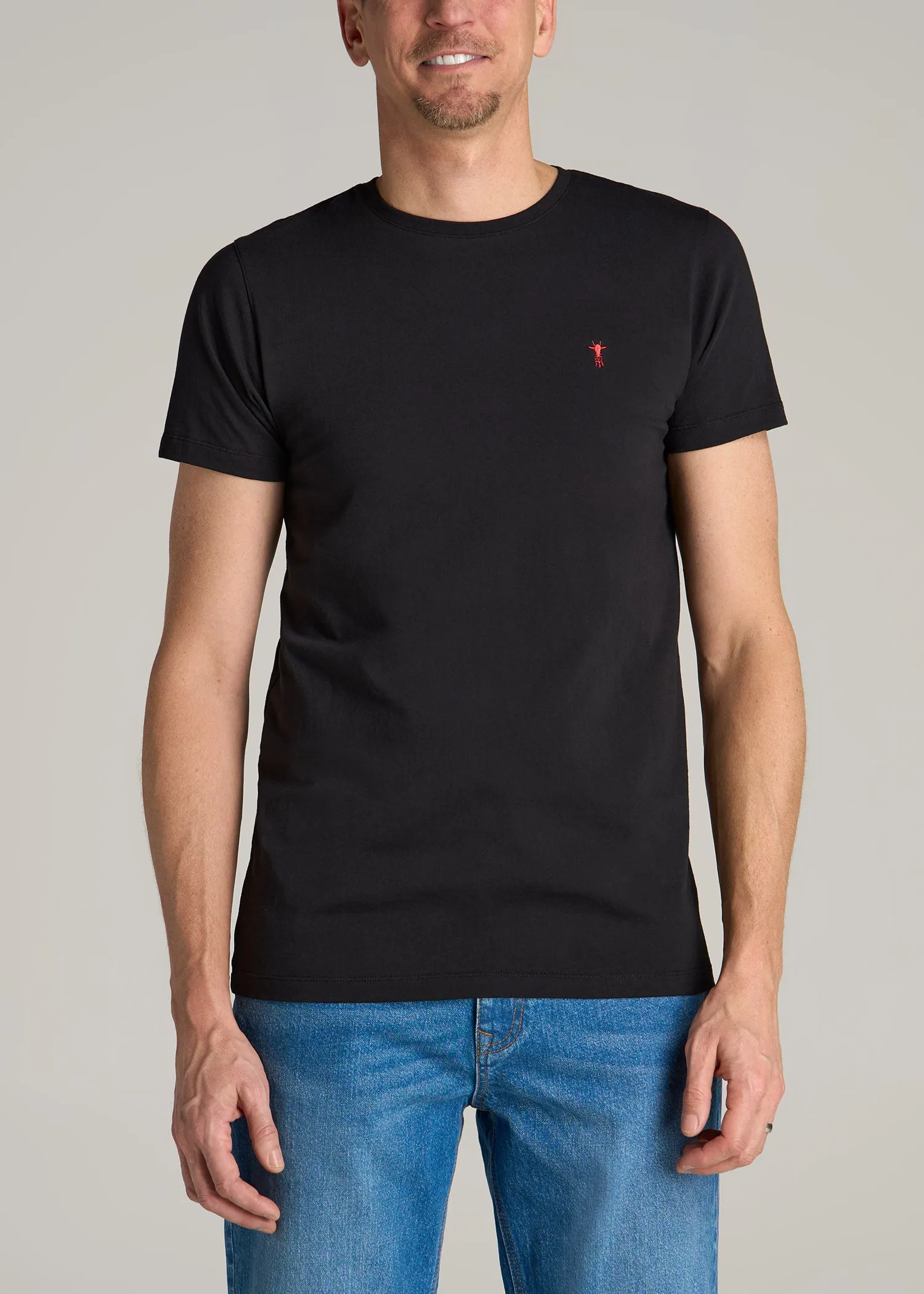 MODERN-FIT Embroidered Logo Crewneck T-Shirt for Tall Men in Black sold by American Tall