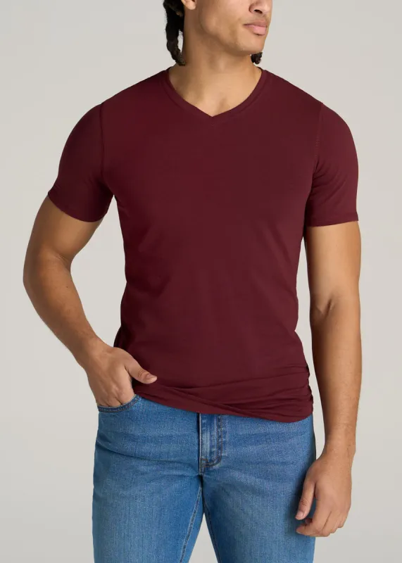 The Essential SLIM-FIT V-Neck Men's Tall Tees in Garnet Red sold by American Tall