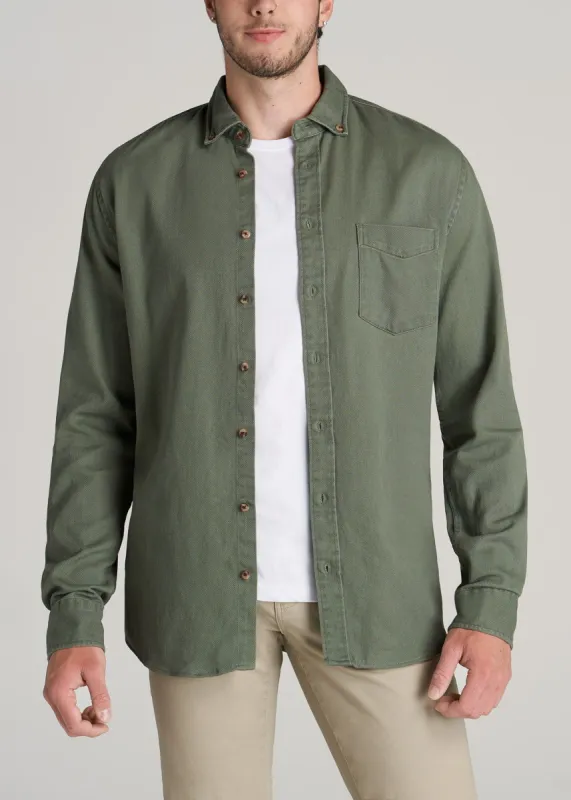 Denim Button-Down Shirt for Tall Men in Wreath Green sold by American Tall