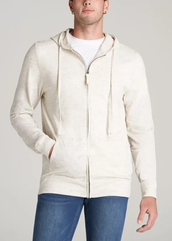 Long Sleeve Full Zip Jersey Hoodie for Tall Men in Natural Mix sold by American Tall