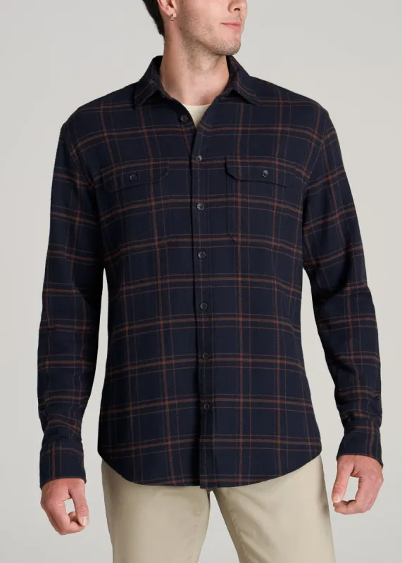 LJ&S Rugged Plaid Shirt for Tall Men in Dark Navy and Brown Plaid sold by American Tall