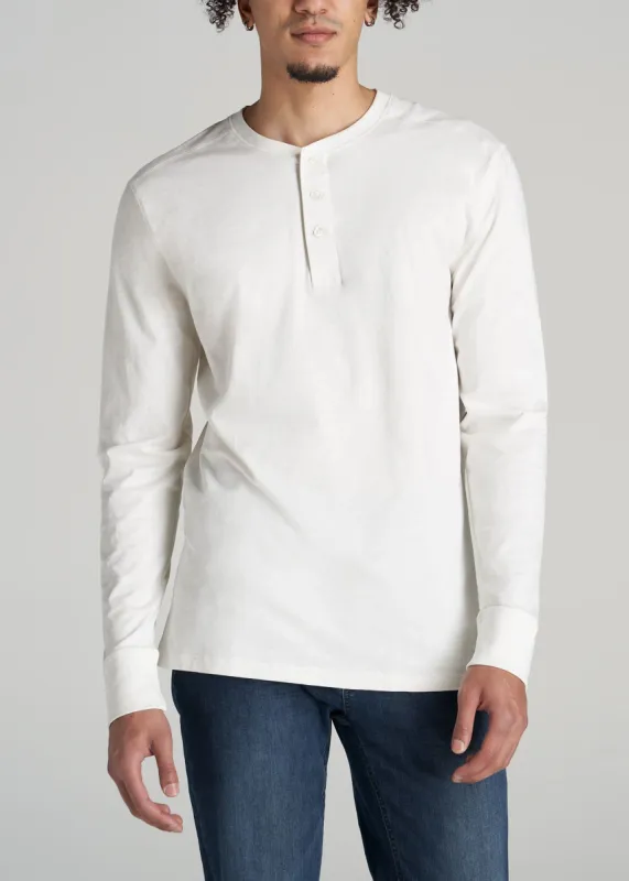 Men's Tall Three Button Long Sleeve Slub Henley in Bone sold by American Tall