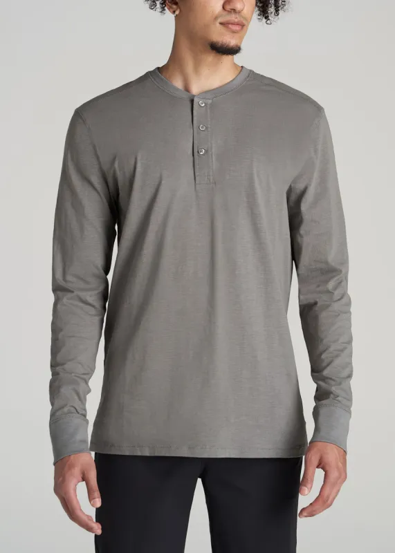 Men's Tall Three Button Long Sleeve Slub Henley in Slate Grey sold by American Tall