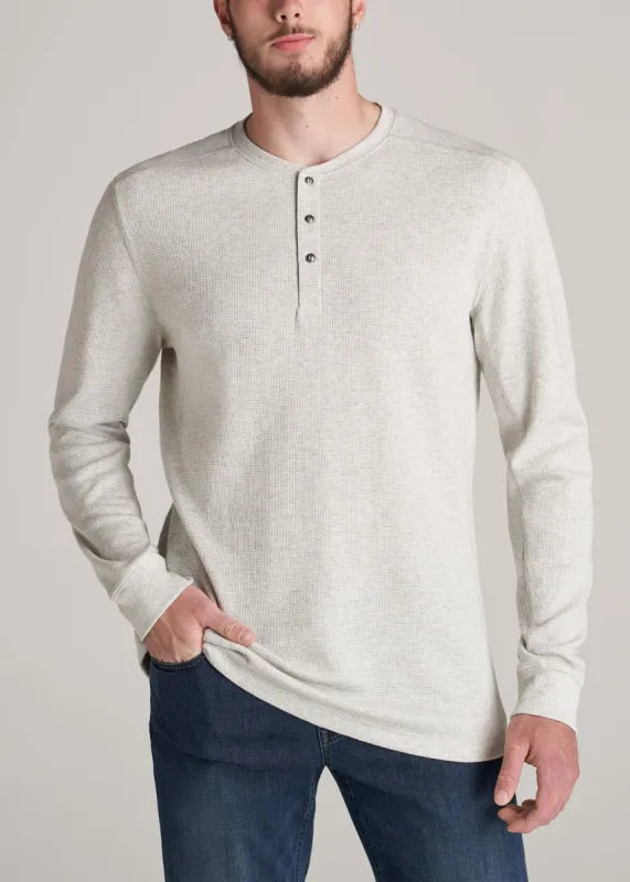 LJ&S Heavy Waffle Henley Shirt for Tall Men in Stone Mix sold by American Tall