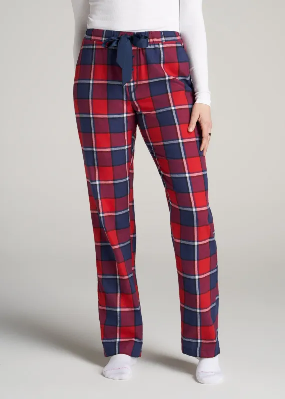 Open-Bottom Flannel Women's Tall Pajama Pants in Blue & Red Plaid sold by American Tall