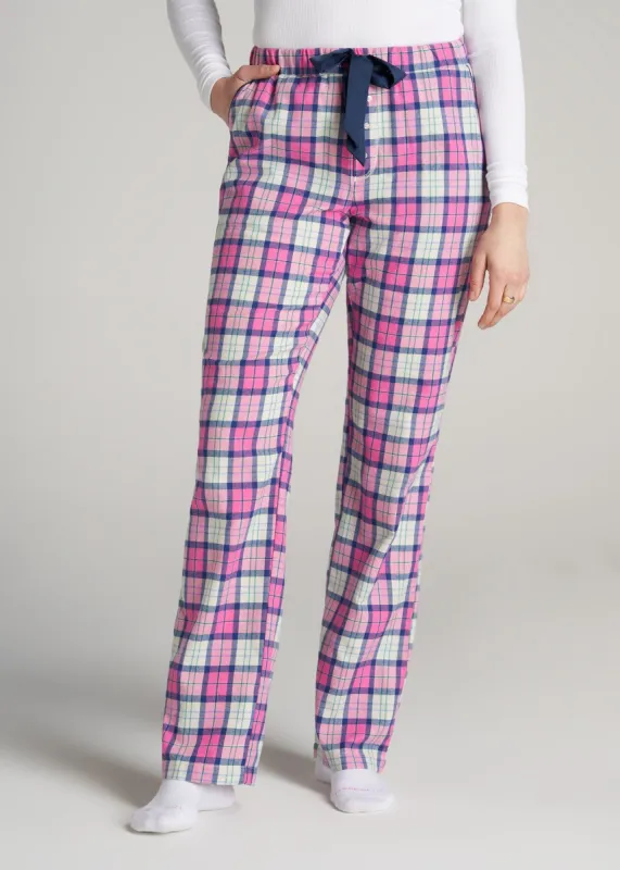 Open-Bottom Flannel Women's Tall Pajama Pants in Pink Plaid sold by American Tall