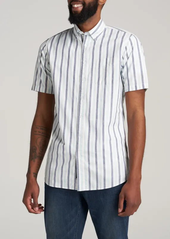 Short Sleeve Shirt for Tall Men in Ecru & Navy Mix Stripe sold by American Tall