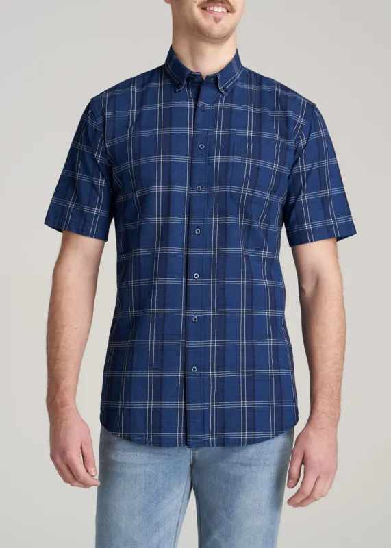 Short Sleeve Shirt for Tall Men in Bold Navy & Indigo Plaid sold by American Tall