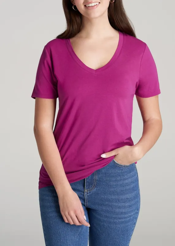 Women's Tall Scoop V-Neck Tee in Pink Orchid sold by American Tall