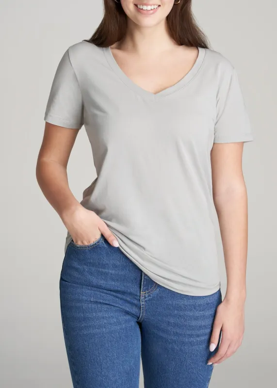 Women's Tall Scoop V-Neck Tee in Silver sold by American Tall