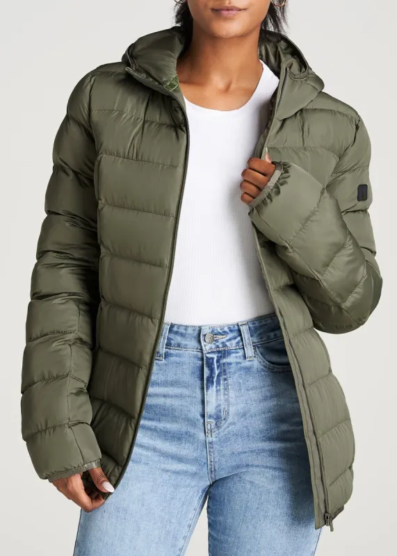 Women's Tall Hooded Puffer Jacket in Olive sold by American Tall