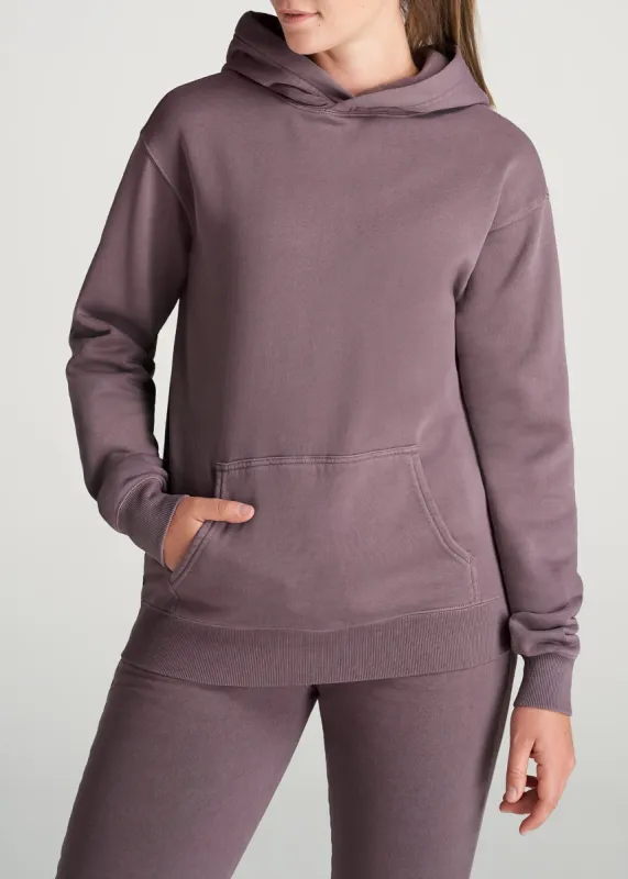 Wearever Fleece Garment-Dyed Pullover Hoodie for Tall Women in Smoked Mauve sold by American Tall