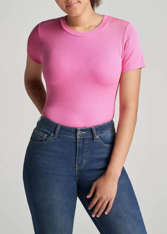 FITTED Ribbed Tee in Bubblegum Pink - Women's Tall T-Shirts sold by American Tall