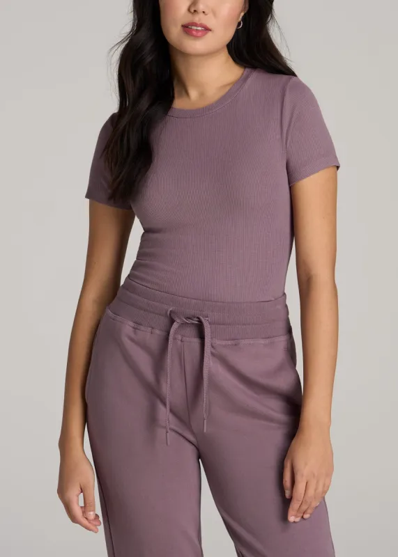 FITTED Ribbed Tee in Smoked Mauve - Women's Tall T-Shirts sold by American Tall