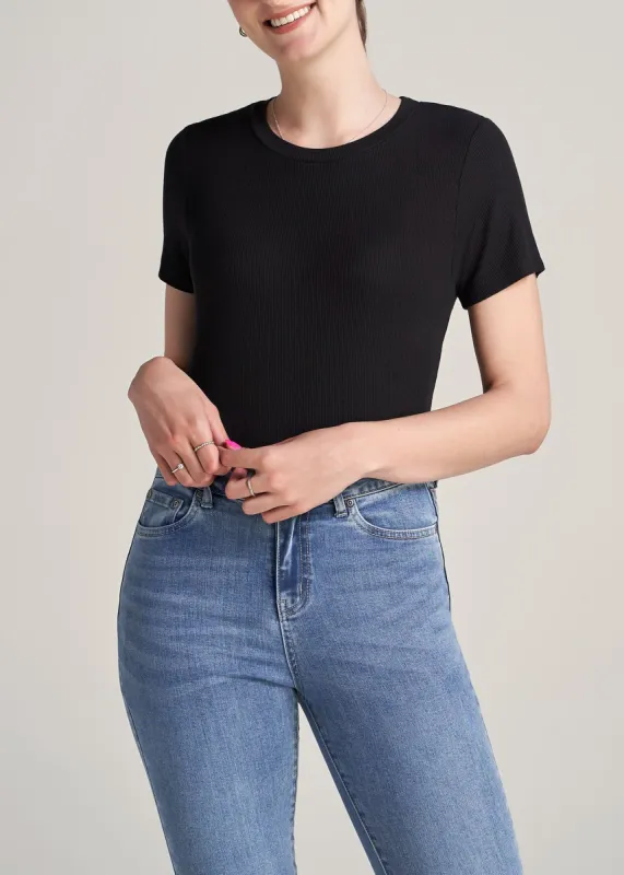 FITTED Ribbed Tee in Black - Women's Tall T-Shirts sold by American Tall