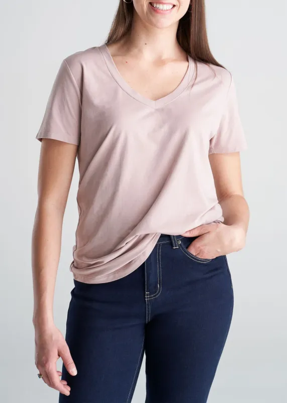 Women's Tall Scoop V-Neck Tee in Ballerina Pink sold by American Tall