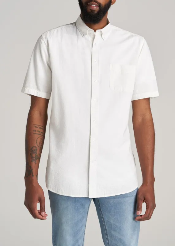Seersucker Tall Men's Short Sleeve Shirt in Ecru sold by American Tall