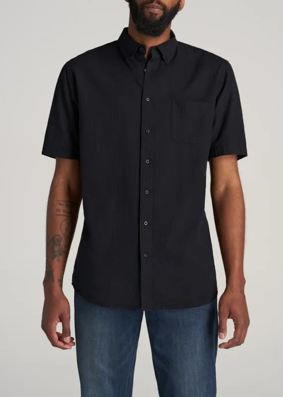 Seersucker Tall Men's Short Sleeve Shirt in Black sold by American Tall