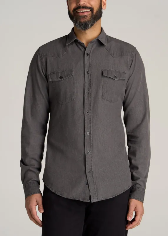 LJ&S Western Denim Shirt for Tall Men in Grey sold by American Tall