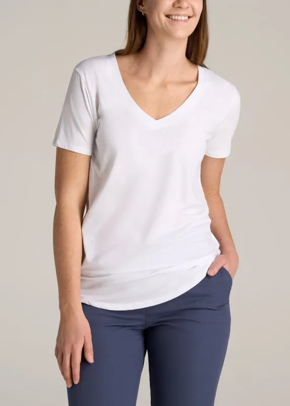 Scoop V-Neck Tee for Tall Women in Ecru sold by American Tall