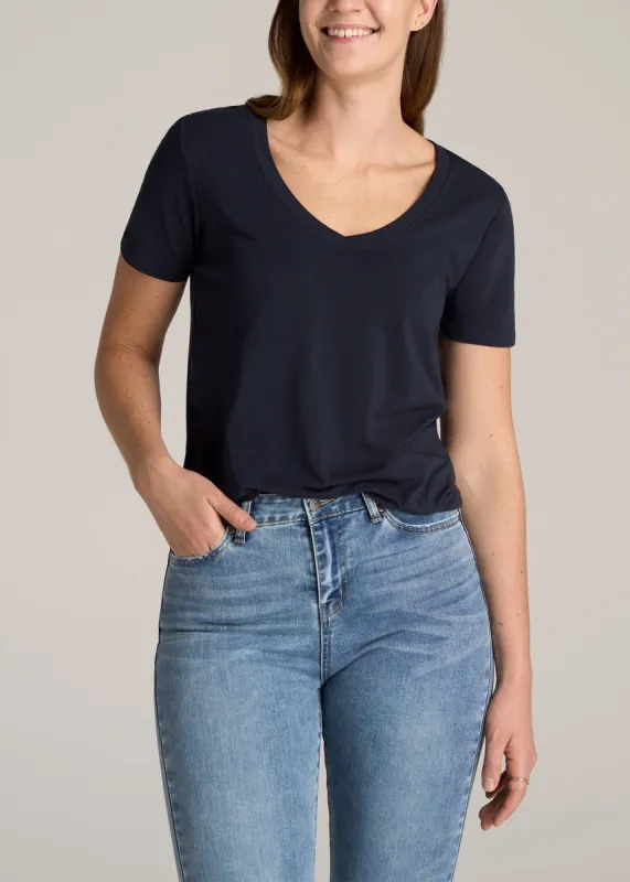 Women's Tall Scoop V-Neck Tee in Dark Navy sold by American Tall