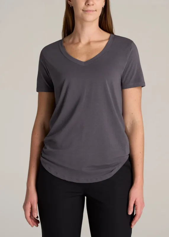 Scoop V-Neck Tee for Tall Women in Charcoal sold by American Tall
