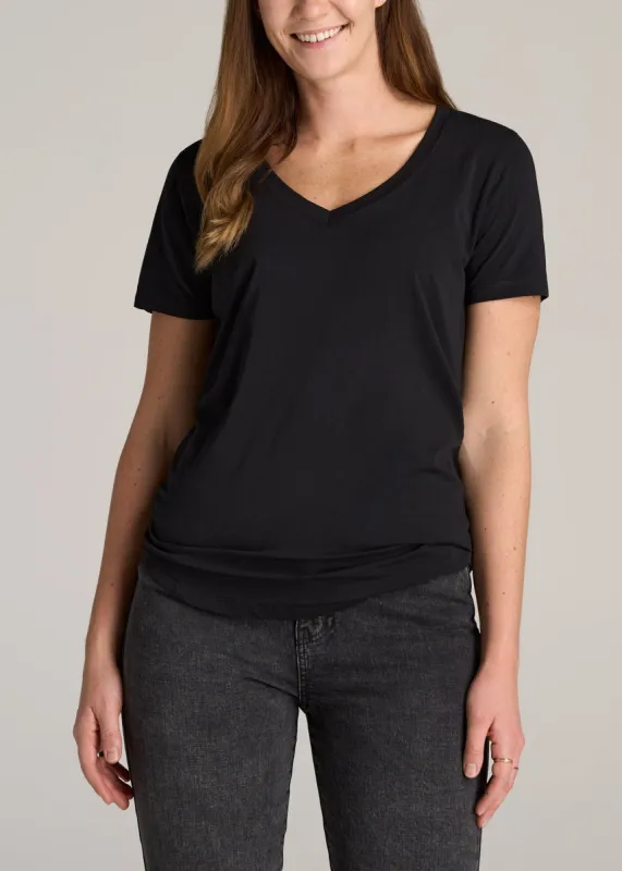 Scoop V-Neck Tee for Tall Women in Black sold by American Tall