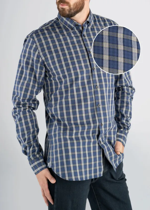 Soft-Wash Tall Button-Up Shirt in Navy & Citron Plaid sold by American Tall