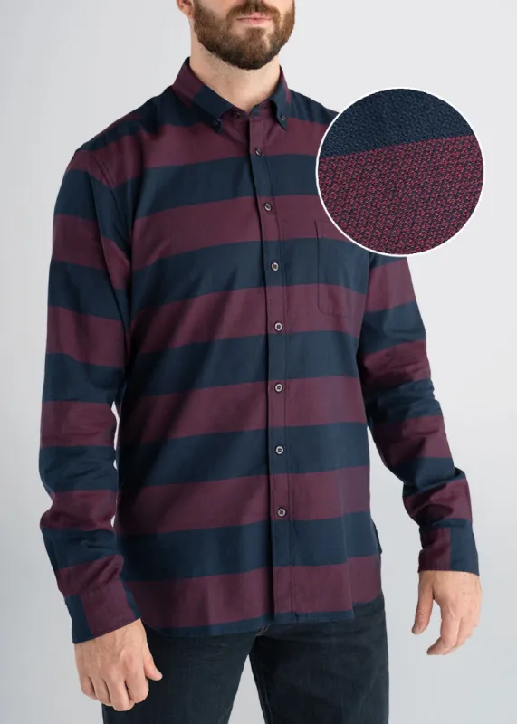 Nelson Tall Men's Button-Up Shirt in Navy & Burgundy Stripe sold by American Tall