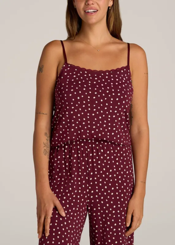 Lace Camisole Tank Top for Tall Women in Dark Cherry Cloud Print sold by American Tall