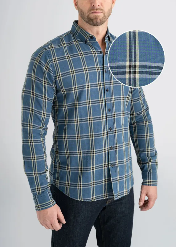 Double-Weave Button-Up Shirt for Tall Men in Blue Plaid sold by American Tall