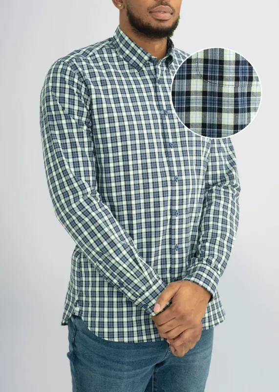 Soft-Wash Tall Button-Up Shirt in Blue Mint Plaid sold by American Tall